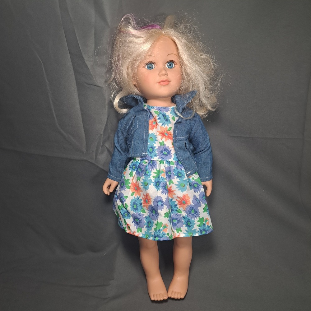 My Life As 18" Doll Blonde Hair Purple Streak Floral Dress Denim Jacket Play Toy